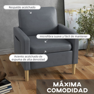 Butaca de Salón Sillón Relax con 2 Bolsillos Laterales Reposabrazos Asiento Acolchado y Patas de Madera Sofá Individual de Moderno para Dormitorio 73x79x87 cm Gris