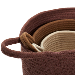 Lot de 3 Paniers - HOME DECO FACTORY - Coton - Terracotta Ocre Ivoire