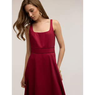 Motivi - Vestido flare en popelín con ajouré - Rojo