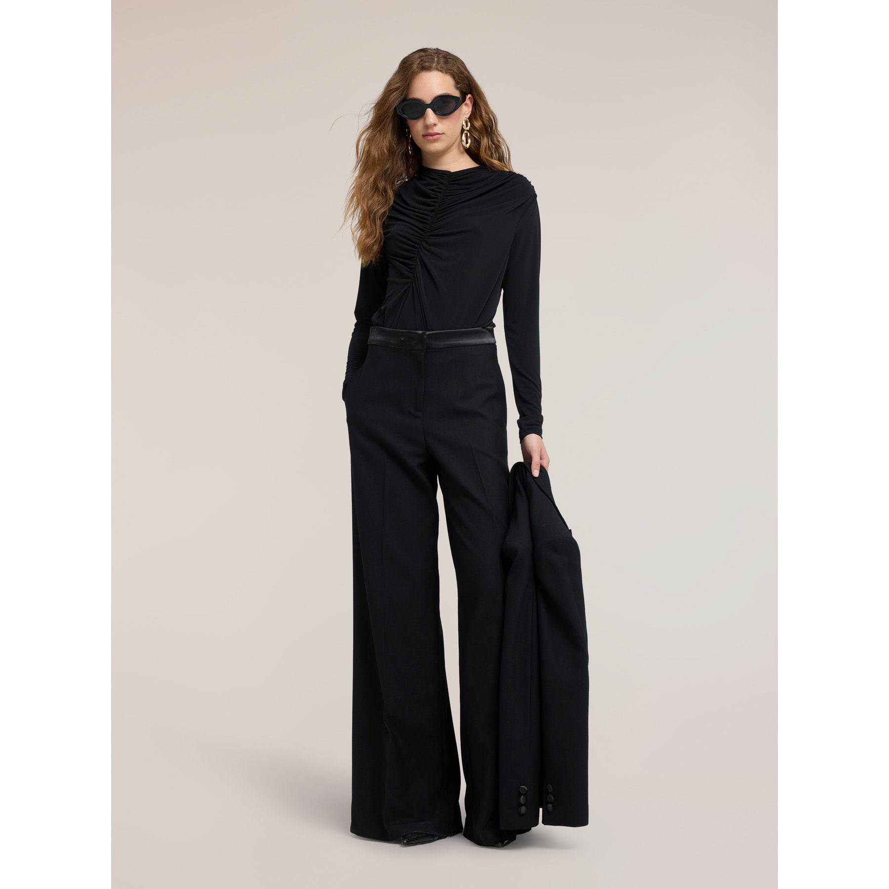 Motivi - Body con drappeggio e maniche lunghe - Nero