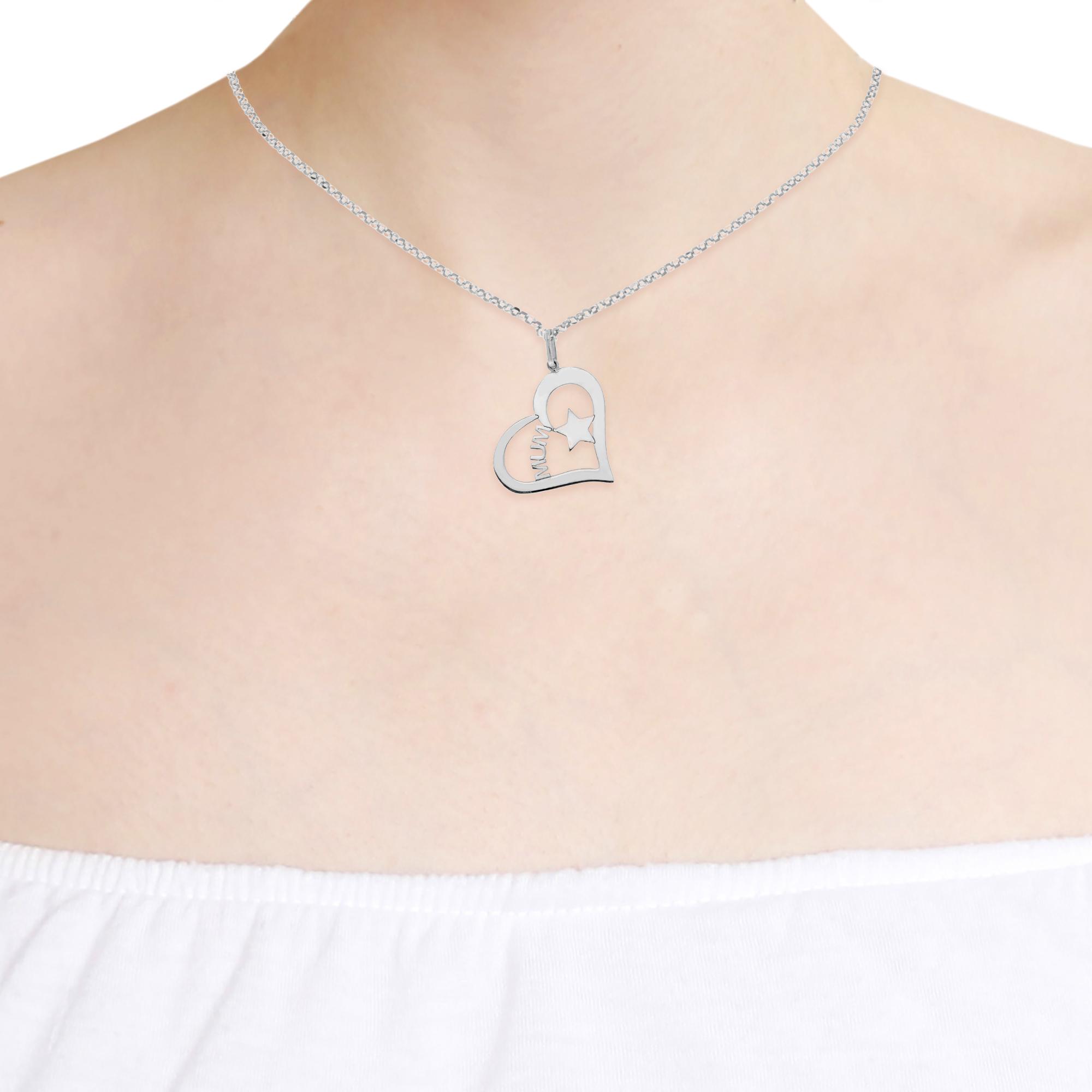 Collar de Plata de Ley 925 con colgante en forma de corazón e inscripción MUM