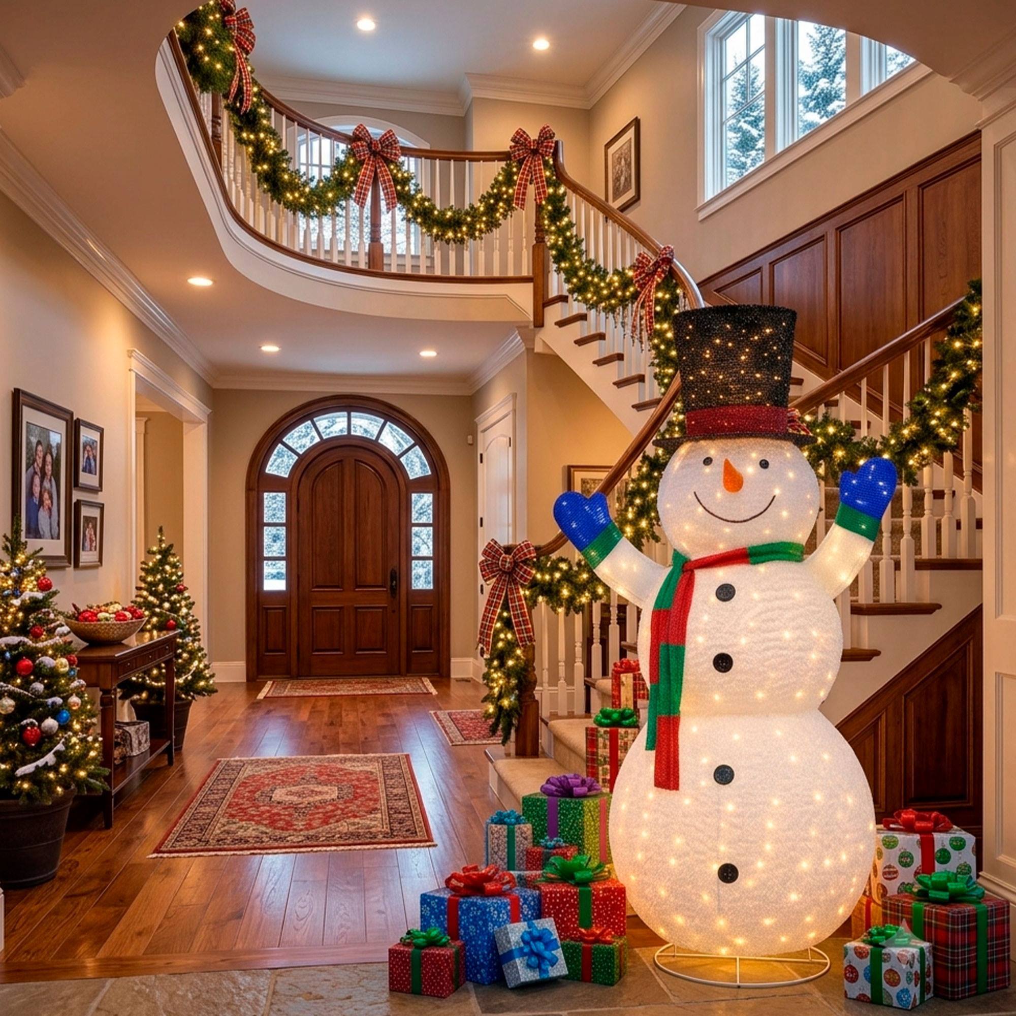Muñeco de nieve gigante led de 140x96x240 cm, 390 leds blanco frío para exterior e interior y con temporizador