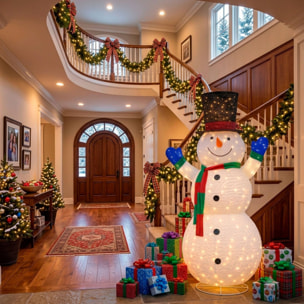 Muñeco de nieve gigante led de 140x96x240 cm, 390 leds blanco frío para exterior e interior y con temporizador