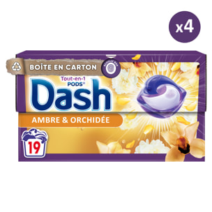 4x19 Pods Tout-en-1 Ambre Et Orchidée, Lessive en Capsules Dash