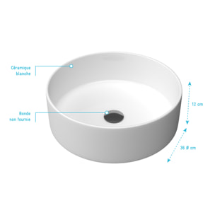Vasque à poser ronde en céramique - diamètre 36cm - hauteur 11.5cm - POP ROUND