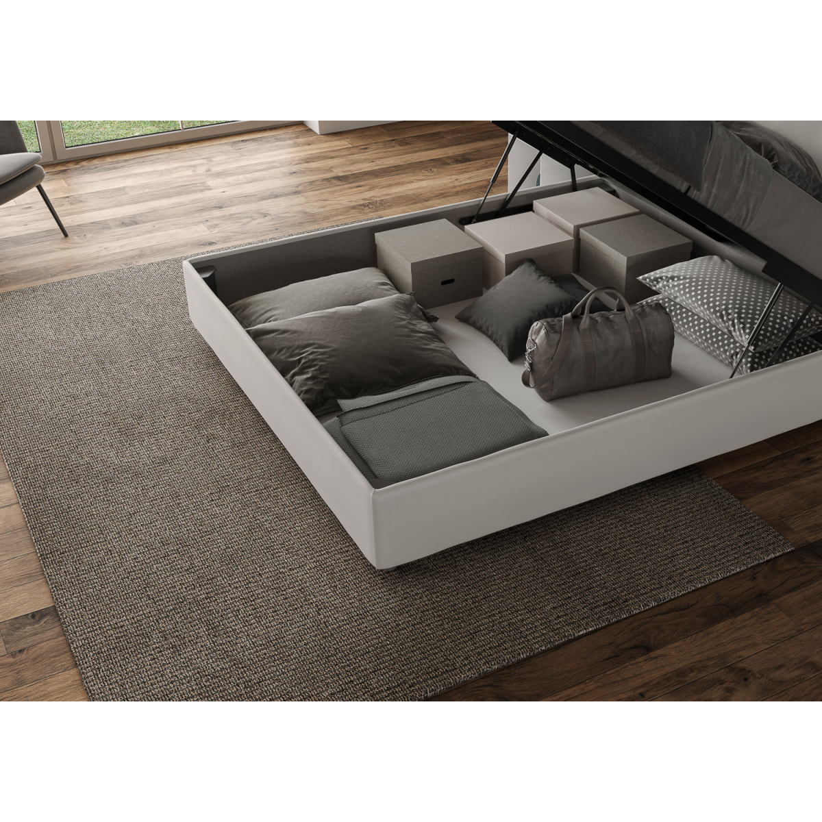 Letto matrimoniale contenitore imbottito 160x210 similpelle bianco Adele