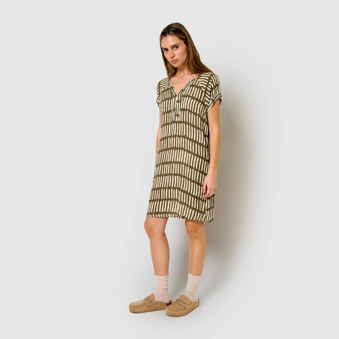 Vestido corto bambula detalles plisados lemona marrón