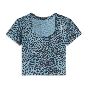 T-shirt slim fit cropped con stampa animalier