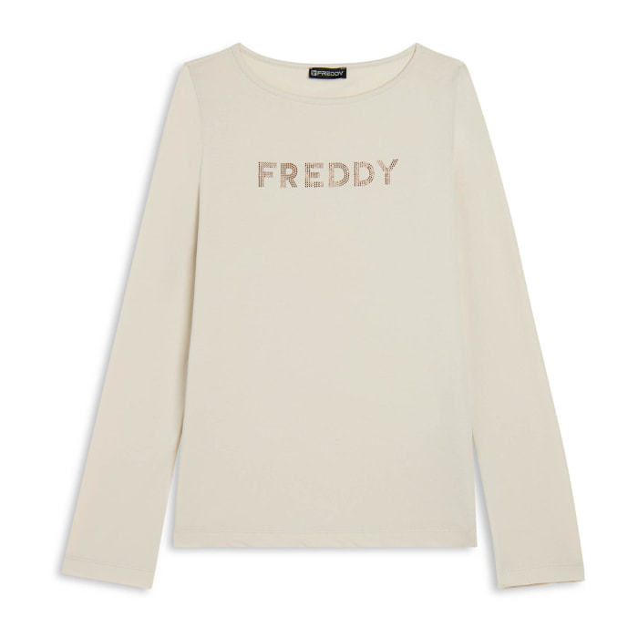 T-shirt a maniche lunghe in jersey con logo FREDDY in strass