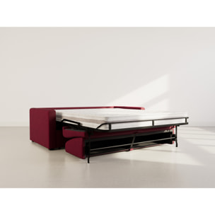 Julia - canapé lit 3 places convertible express couchage quotidien 140 cm matelas 18 cm en tissu - Prune