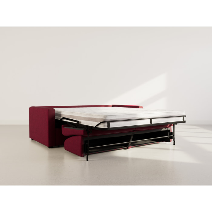 Julia - canapé lit 3 places convertible express couchage quotidien 140 cm matelas 18 cm en tissu - Prune
