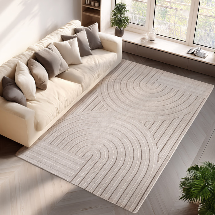 LENNY - Tapis de salon creme au design géométrique