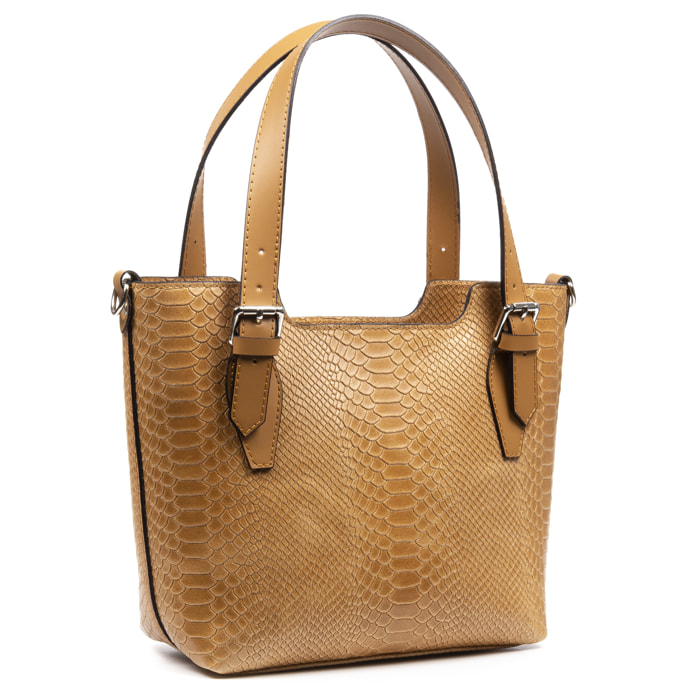 FIRENZE ARTEGIANI Borsa Tote da Donna Arezzo. Vera Pelle Scamosciata Incisione Serpente Made in Italy 37x14x27 Cm. Colore: pelle