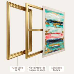 Cuadro en Lienzo Abstracto a Mano, 120x80 cm, Cuadro para Decoración de Salón Moderno con Marco de Madera Maciza, Decoración de Pared para Dormitorio, Salón, Cocina, Multicolor