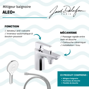 Mitigeur baignoire Aleo+ + pommeau de douche Metro signature + flexible de douche métal