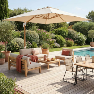 Parasol déporté rectangulaire 3x4m, mât effet bois WIMEREUX