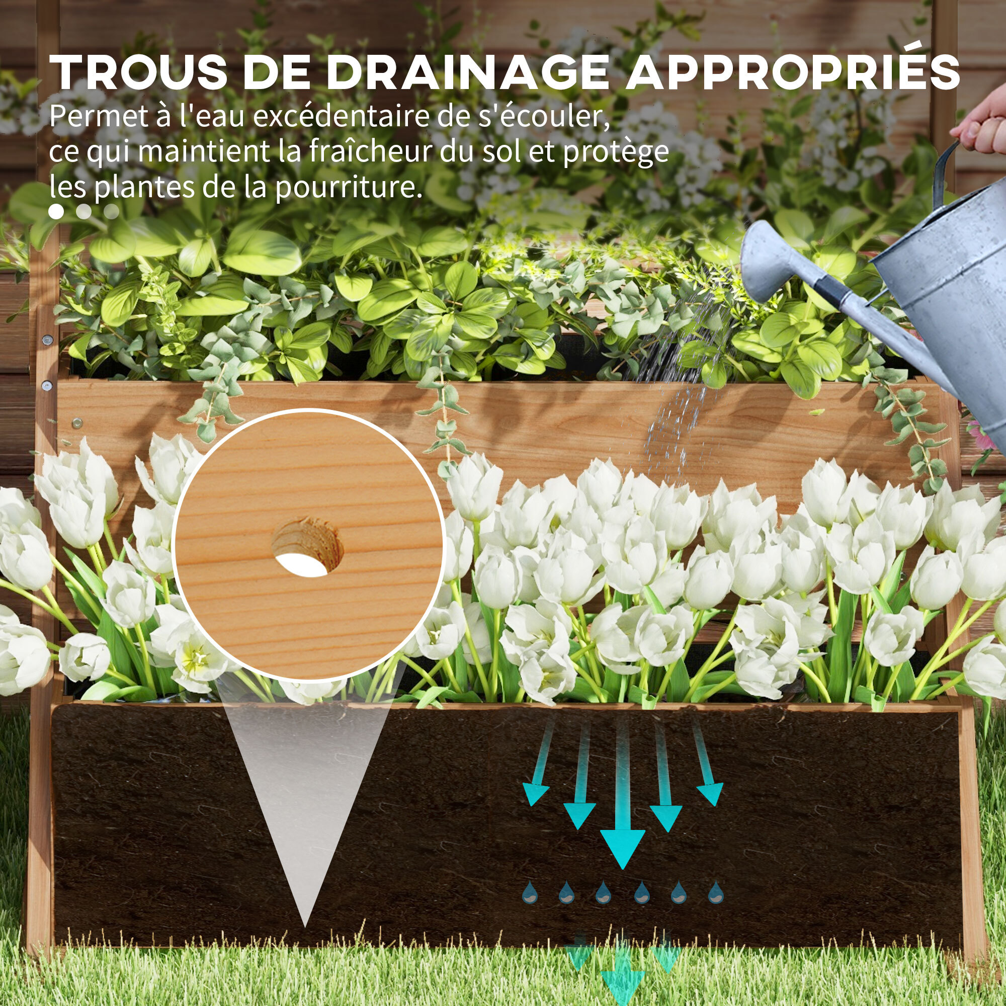 Jardinière carré potager 3 niveaux - inserts d'irrigation, feutre drainage inclus - bois sapin pré-huilé