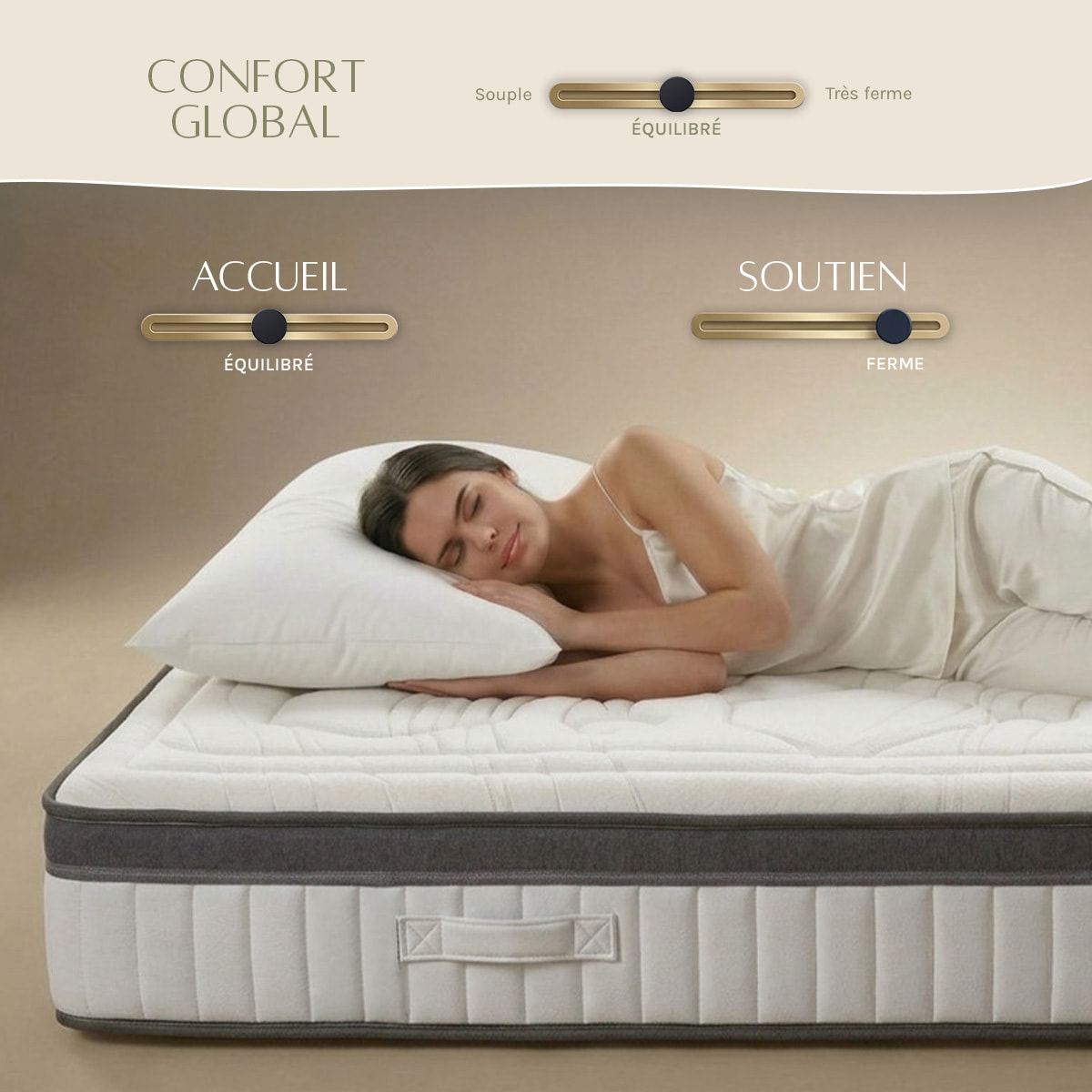 Matelas Altesse, Mémoire de Forme & Mousse Polyruéthane Hyper Soft, Soutien Ferme, 27 cm, Accueil Progressif et Enveloppant
