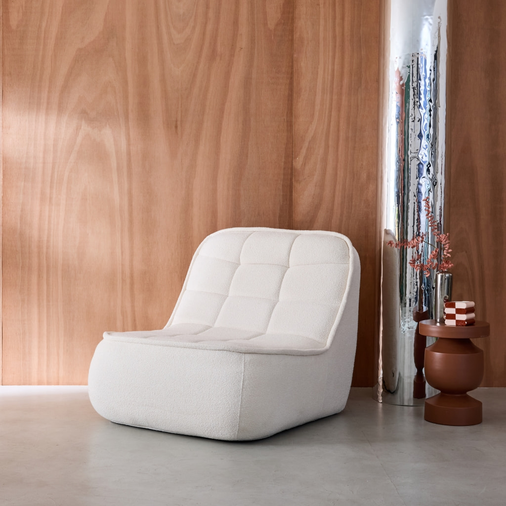 Chauffeuse bouclette texturée 1 place blanc cassé L 93 x P 104 x H 85cm - Boni