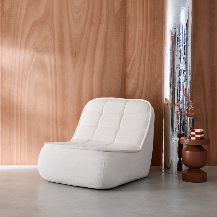 Chauffeuse bouclette texturée 1 place blanc cassé L 93 x P 104 x H 85cm - Boni