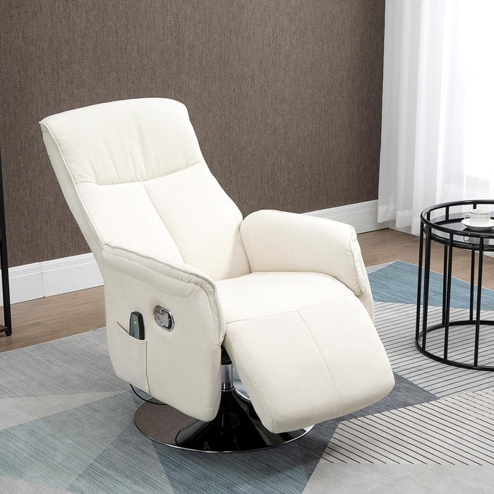 HOMCOM Sillón de Masaje Eléctrico con Reposapiés Sillón Relax Giratorio Reclinable hasta 135° con Control Remoto 10 Zonas de Masaje y Bolsillo Lateral 68,5x84x110 cm Crema