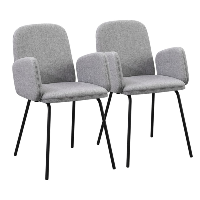 Sedie con braccioli grigio chiaro e gambe nere in metallo - Kendal