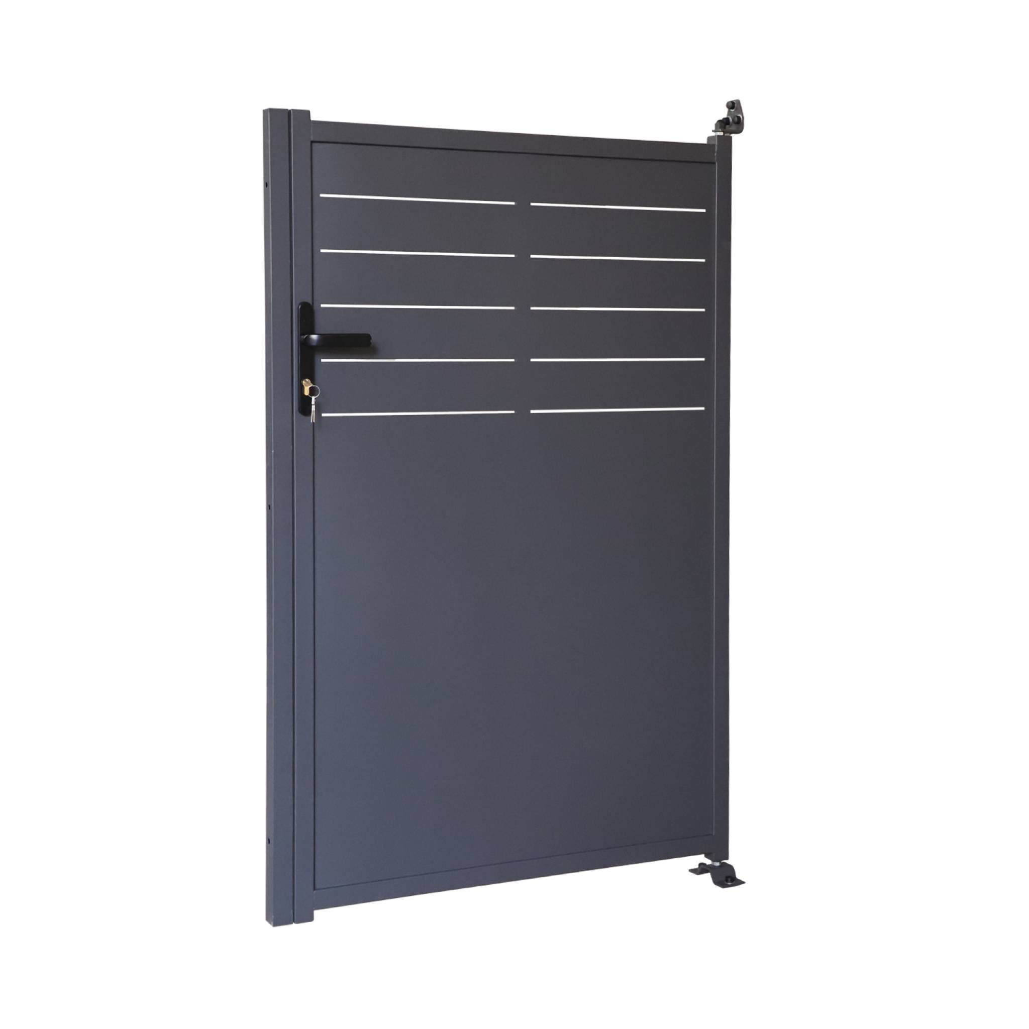 Portillon de jardin acier galvanisé anthracite avec serrure et poignée. fixation mur et sol - Axis