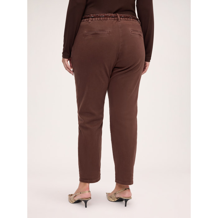 Fiorella Rubino - Pantaloni chino misto cotone con cintura - Marrone