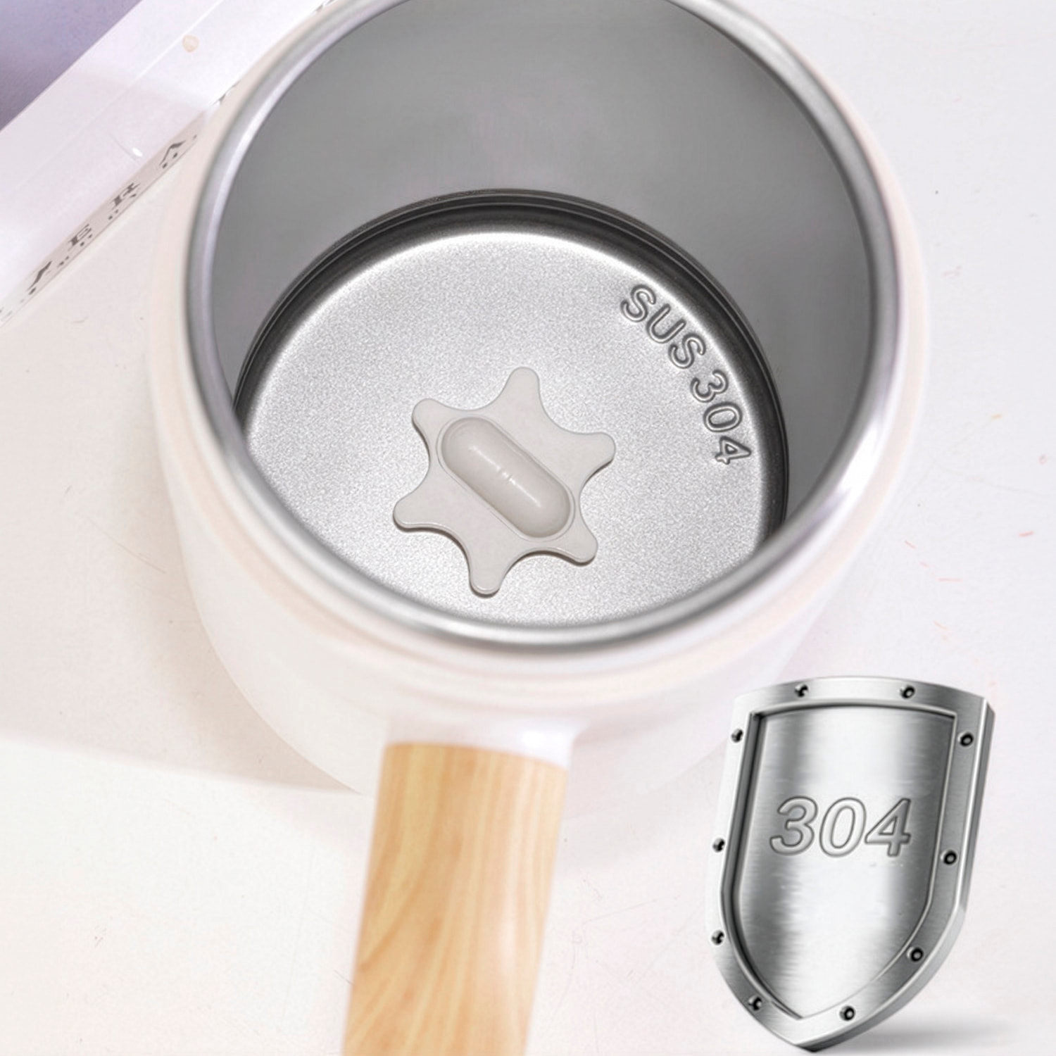 Taza mezcladora MD-057 de 370 ml, interior en acero inoxidable 304 con hélice mezcladora magnética y extraíble.