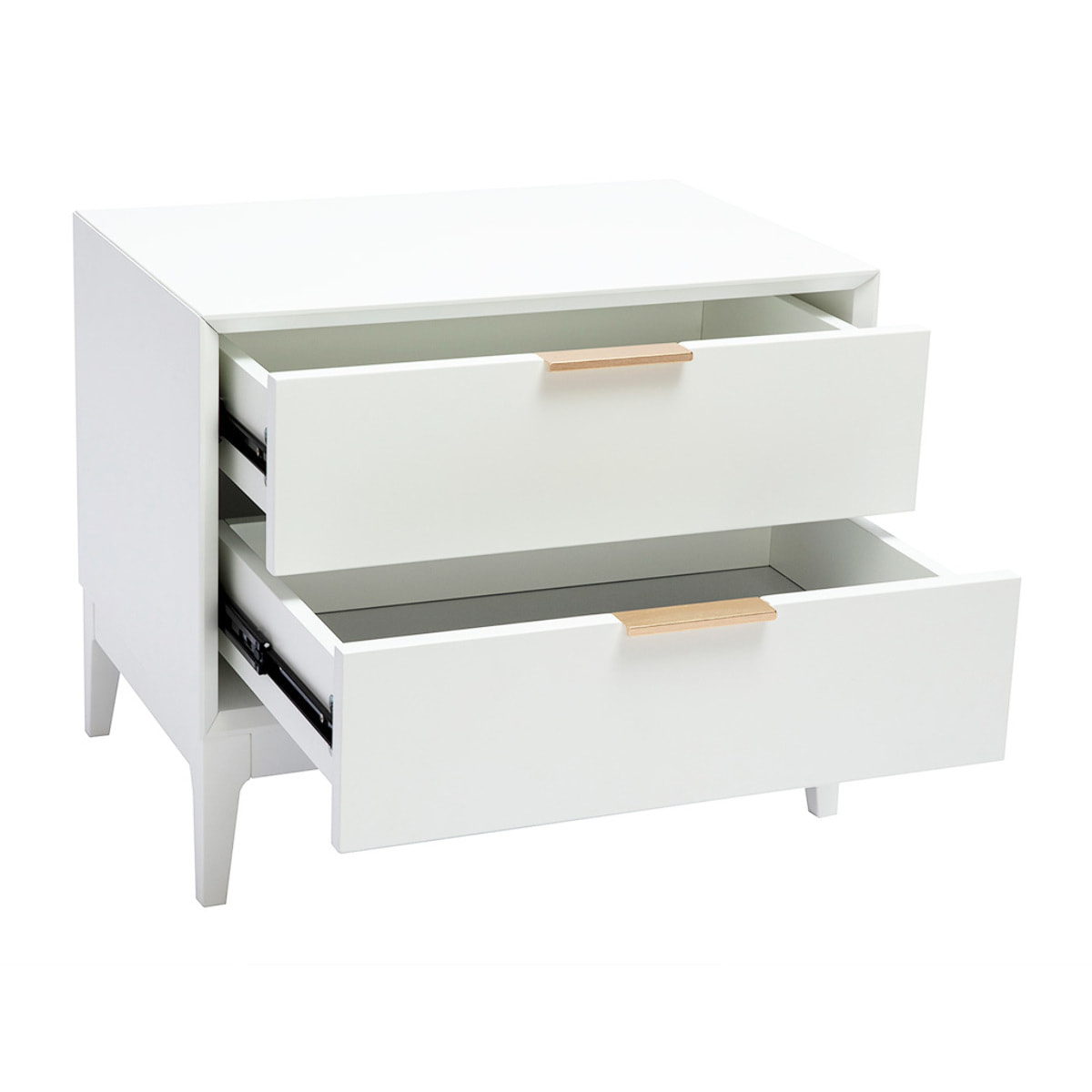 Table de chevet blanche mat et métal doré avec rangements GIANA