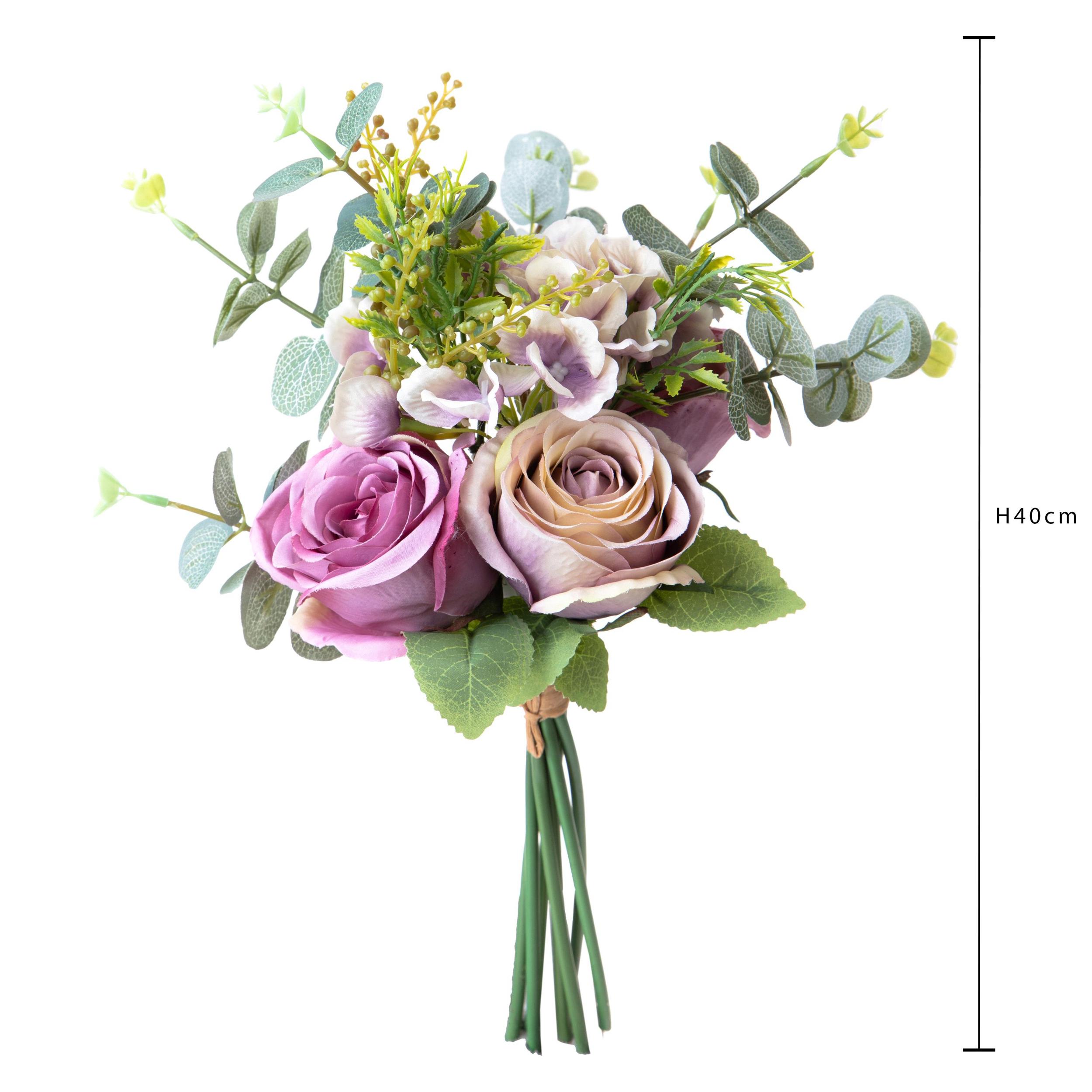 Bouquet Rose/Ortenzia 40 Cm - Pezzi 4 - 16X40X16cm - Colore: Rosa - Bianchi Dino - Fiori Artificiali