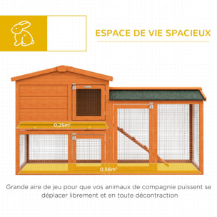 Clapier cage à lapins rongeurs 2 niveaux 3 portes verrouillables tiroir à déjection 145L x 45l x 85H cm bois sapin lasuré
