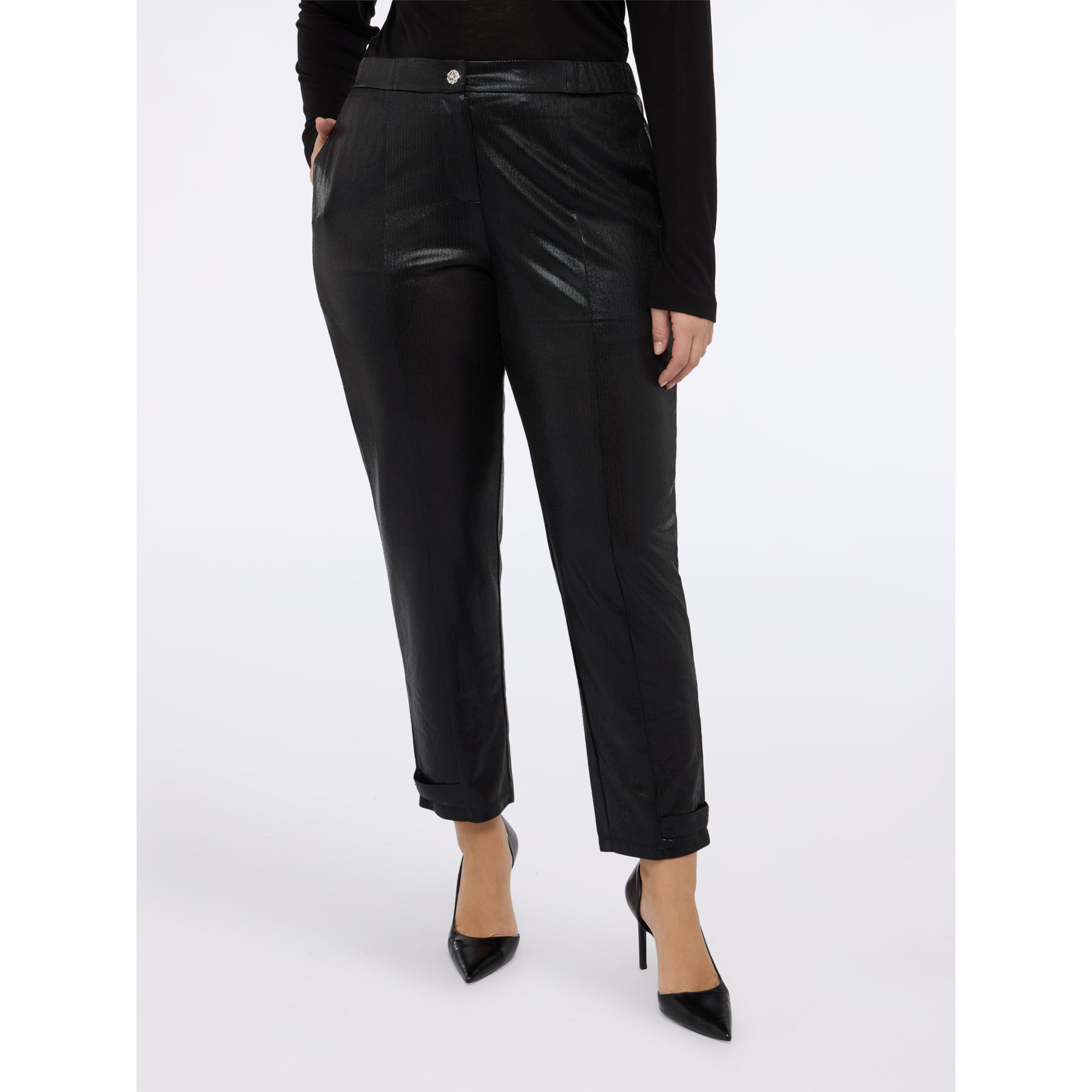 Fiorella Rubino - Pantalones Carrot Fit en jersey lurex - Negro