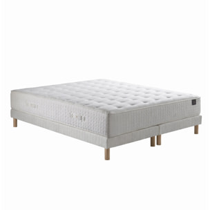 Ensemble matelas ressorts HÉLIOS, mémoire de forme, H31 cm, sommier blanc pieds de poules