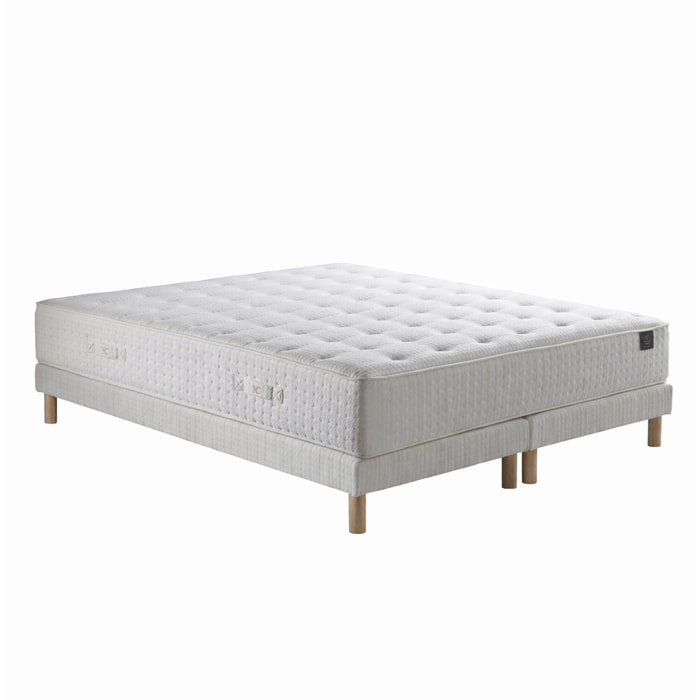 Ensemble matelas ressorts HÉLIOS, mémoire de forme, H31 cm, sommier blanc pieds de poules
