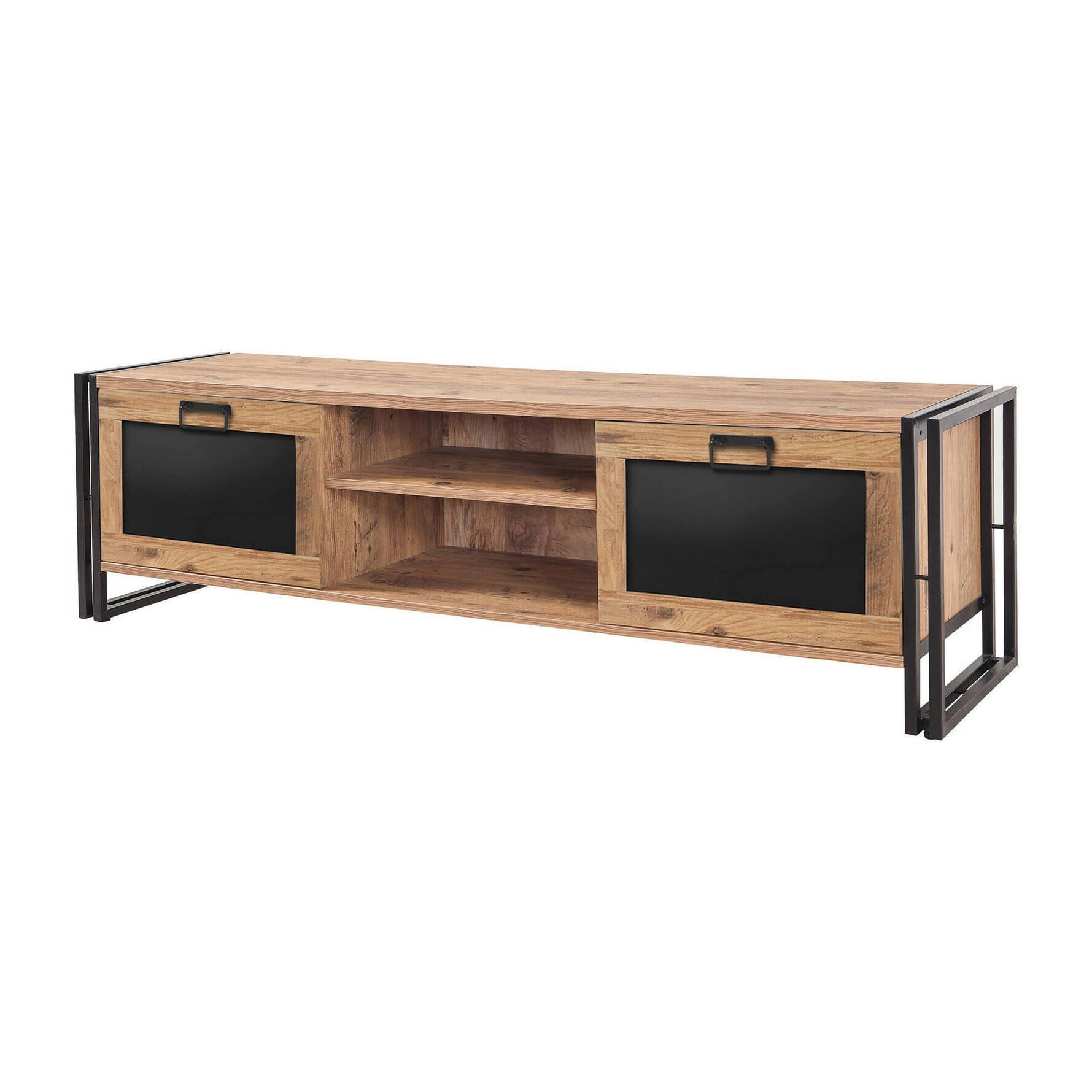 Mobile porta TV Dpetron, Credenza da soggiorno, Armadio basso per TV, Base parete attrezzata, 180x45h50 cm, Quercia e Nero