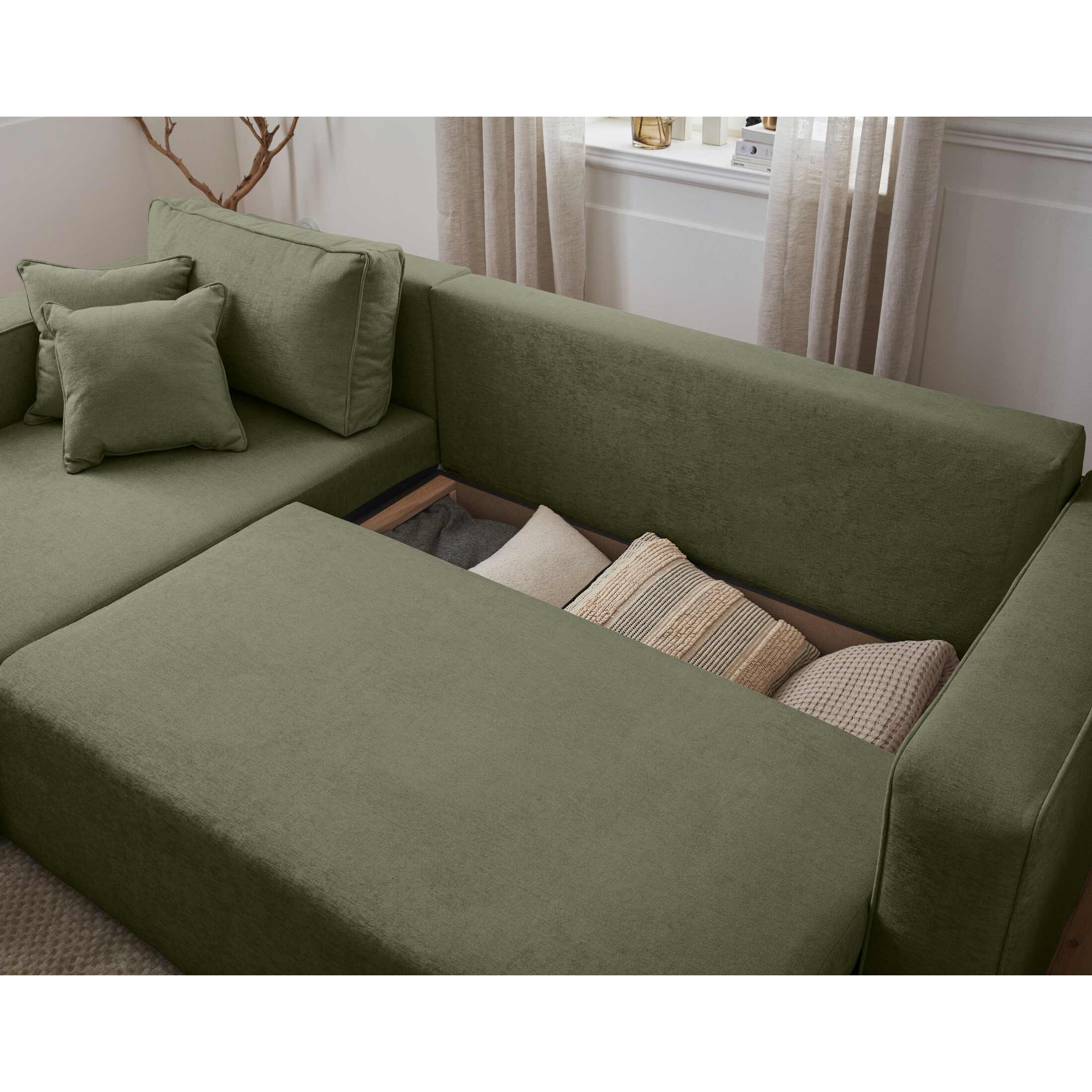 Topaze - canapé d'angle réversible - 4 places - convertible avec coffre - en tissu - Vert