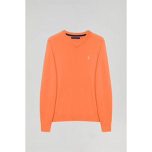 Maglione basic a V in arancione leggero con logo Rigby Go