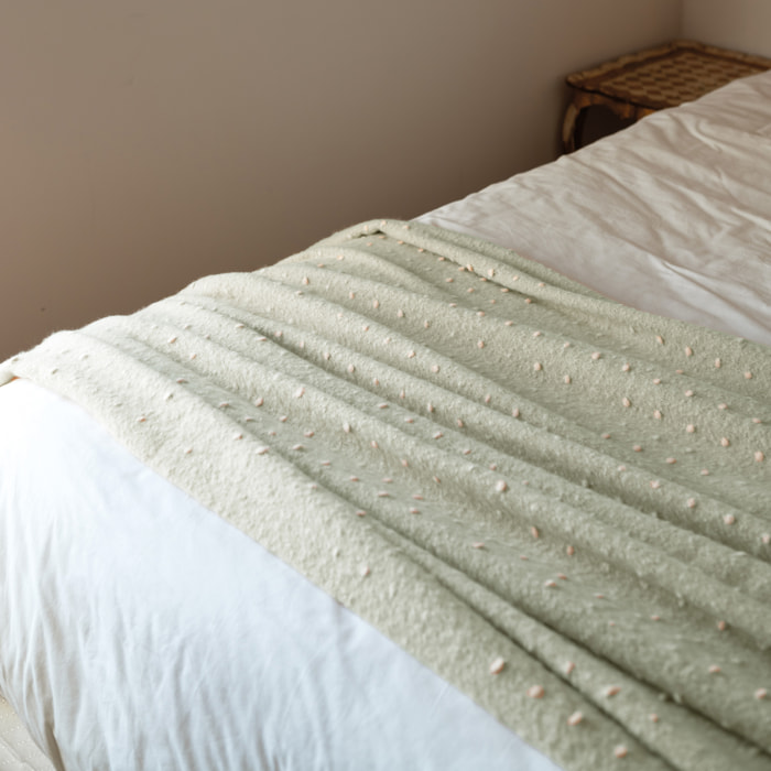 Chemin de lit / Étole aspect mohair à pois - Vert