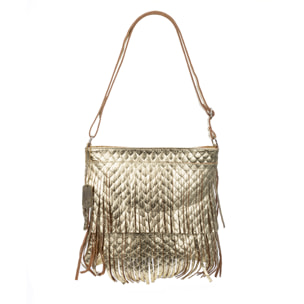 Avise borsa a tracolla con frange da donna. Pelle scamosciata autentica lucida.