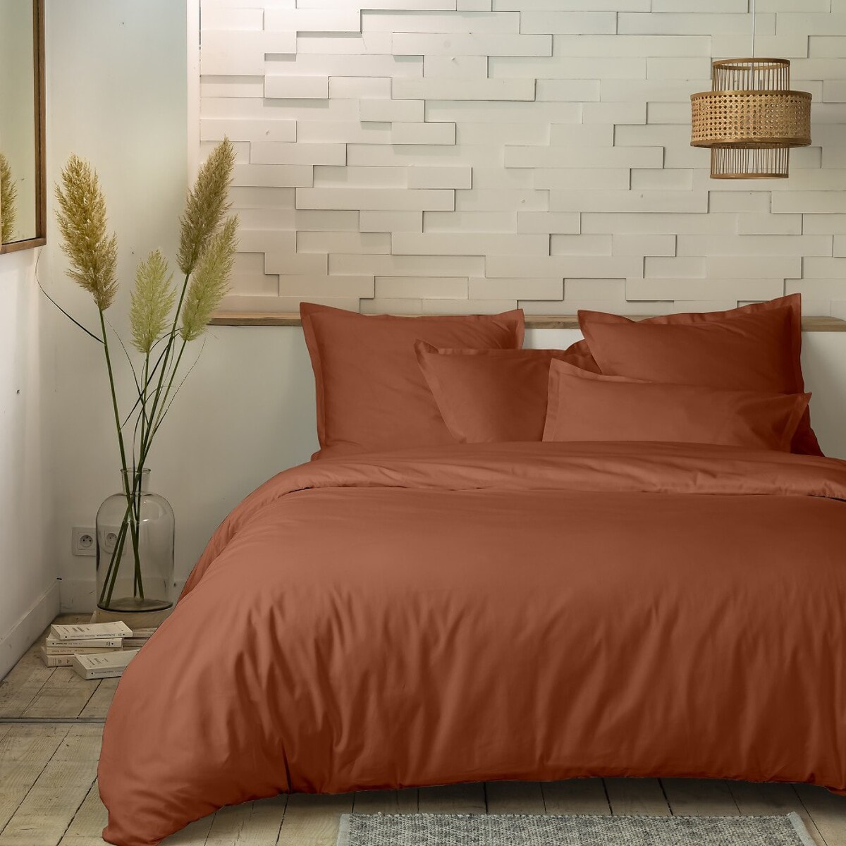 Parure housse de couette 2pcs 100% percale de coton 80 fils_ terracotta