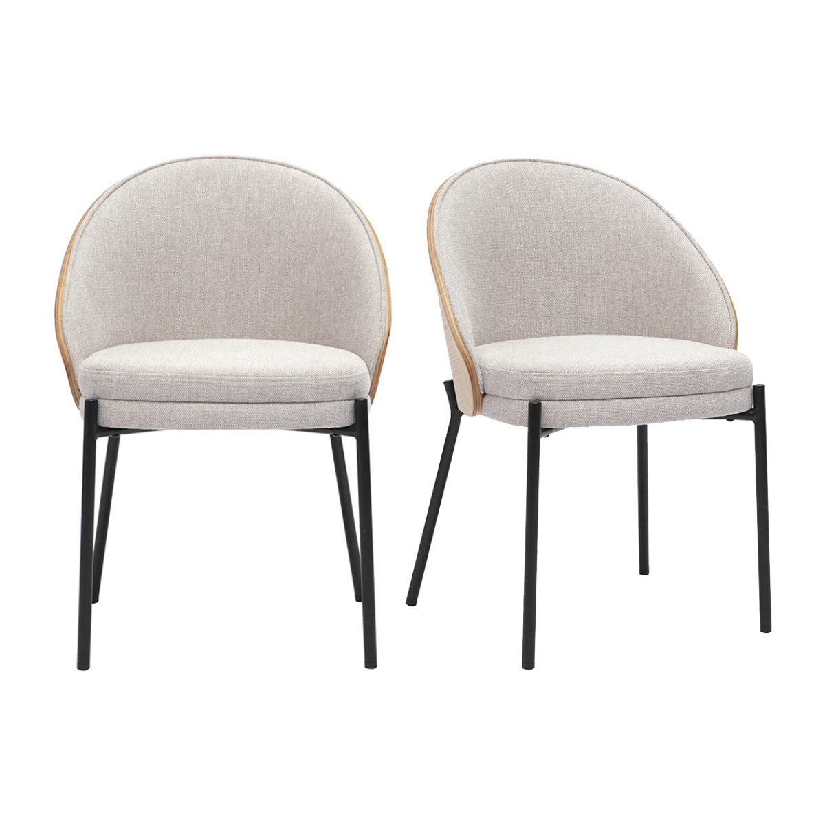 Chaises en tissu effet velours texturé beige, bois clair et métal (lot de 2) TUCSON