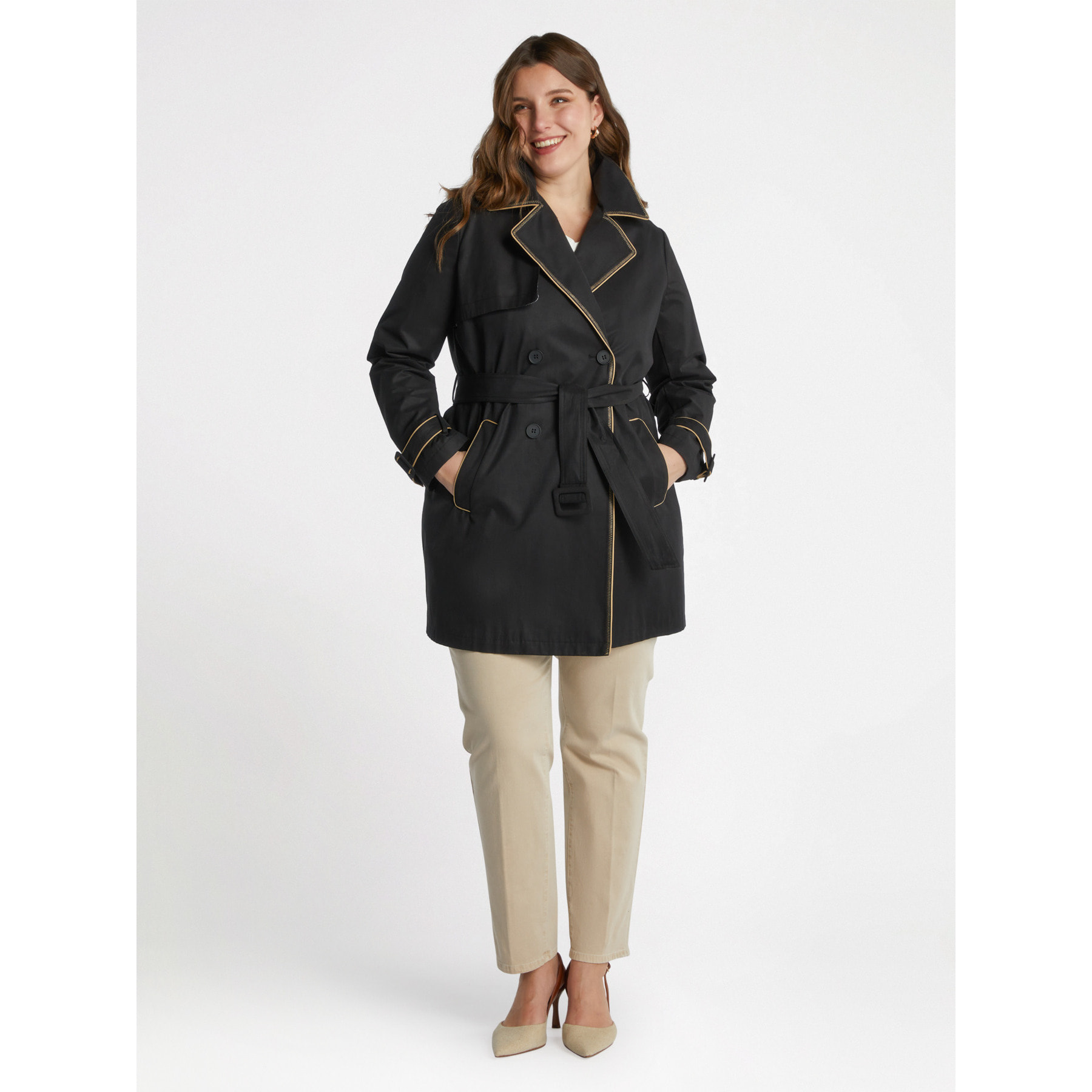 Fiorella Rubino - Gabardina con bordes en contraste - Negro
