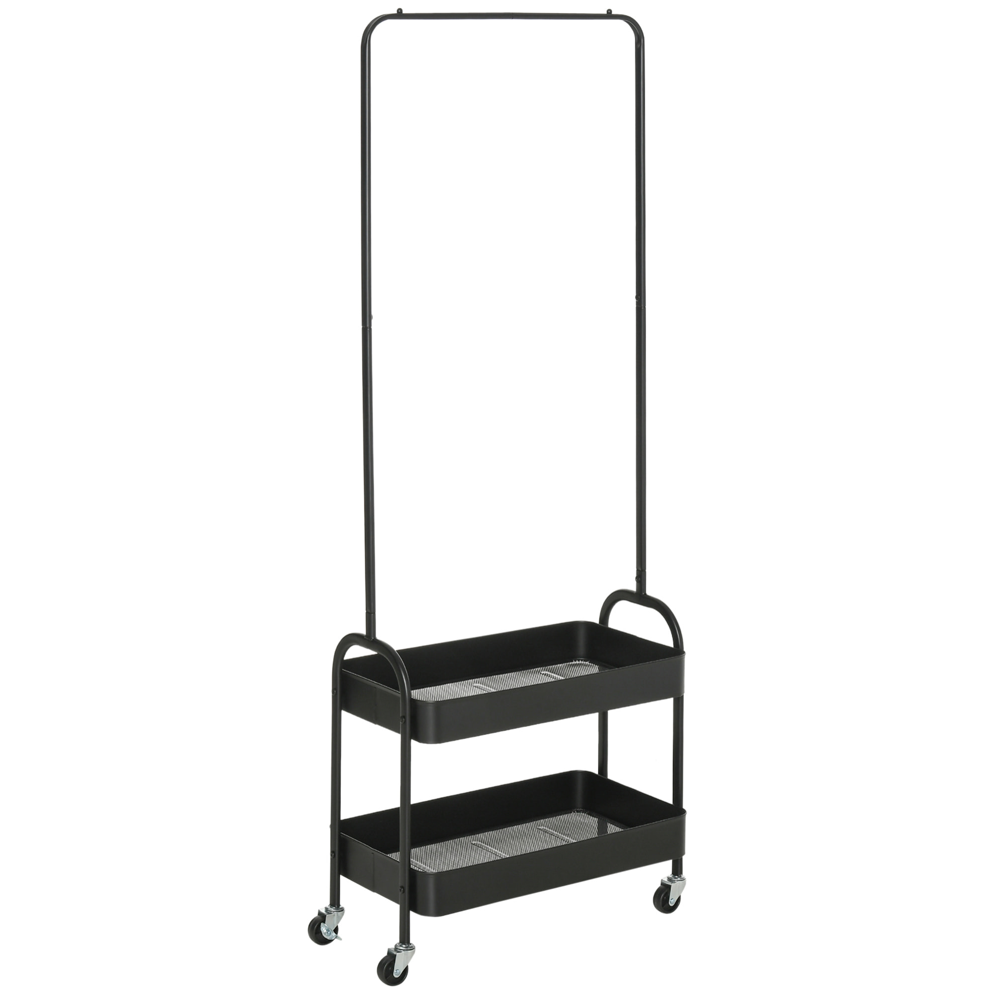 HOMCOM Perchero con Zapatero Perchero con Ruedas con Barra para Colgar y 2 Cestas para Entrada Dormitorio Salón 56,5x31,5x152,5 cm Negro