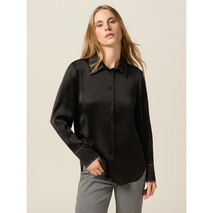 Oltre - Camicia in raso con dettaglio catenelle - Nero