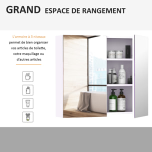Armoire miroir murale de salle de bain 3 étagères réglables dim. 70L x 60H cm blanc