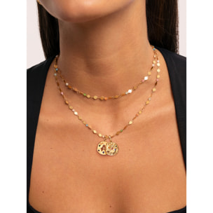 Collar Long Crystals Solar Acero Baño Oro