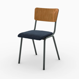 Lot de 2 chaises en bois foncé et velours bleu - Nico