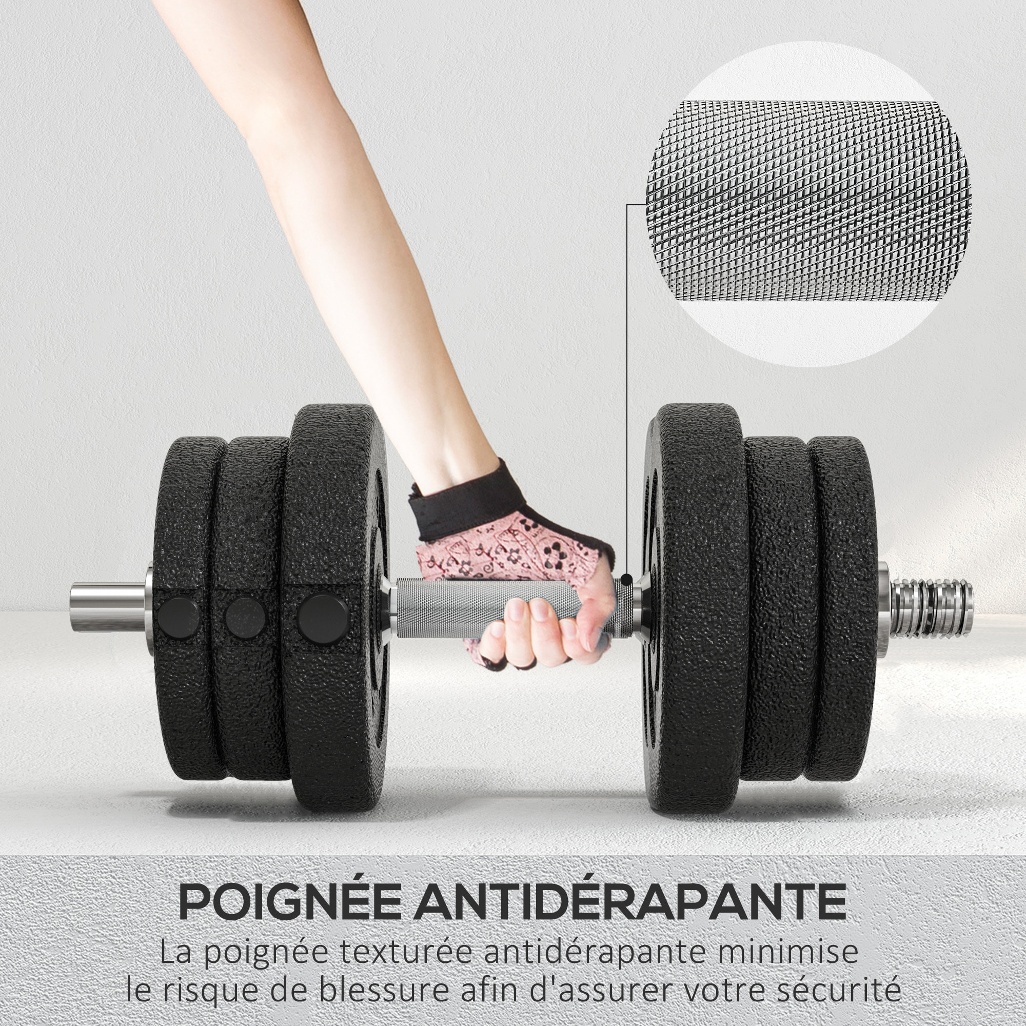 Ensemble d'haltères courtes total 25 Kg - barres incluses - entraînement musculaire & haltérophilie - acier PU noir