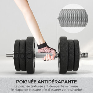 Ensemble d'haltères courtes total 25 Kg - barres incluses - entraînement musculaire & haltérophilie - acier PU noir